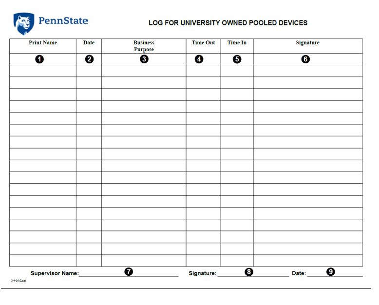 Image of Log for University-owned Pooled Devices